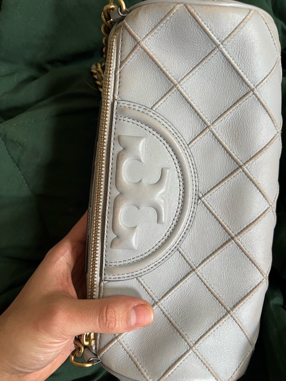 Tory Burch Quilted Gray Chain Shoulder Bag with Gold Hardware - Picture 5 of 16